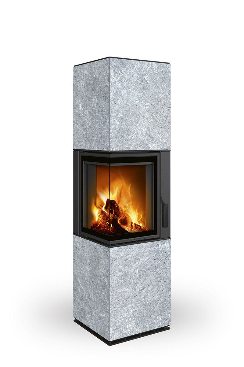 Romotop Harmony R-L HA akumulačné krbové kachle s mastencovým obkladom modrosivá